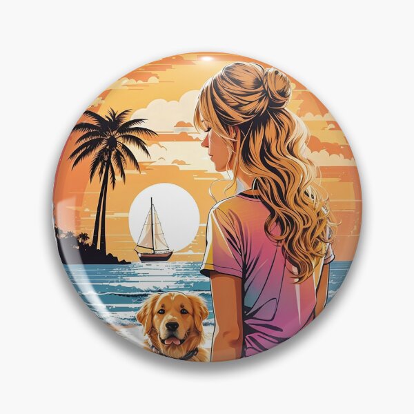 Item preview, Girl With Dog Sitting on The Beach designed and sold by AsCreationss.