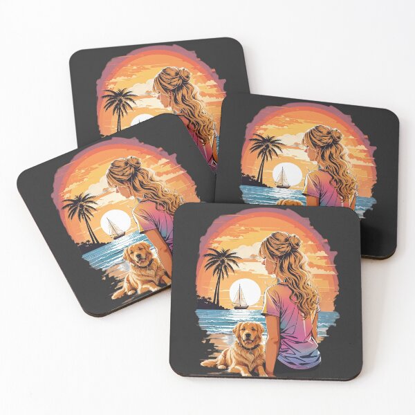 Item preview, Girl With Dog Sitting on The Beach designed and sold by AsCreationss.