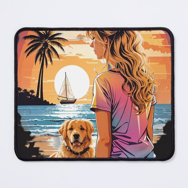Item preview, Girl With Dog Sitting on The Beach designed and sold by AsCreationss.