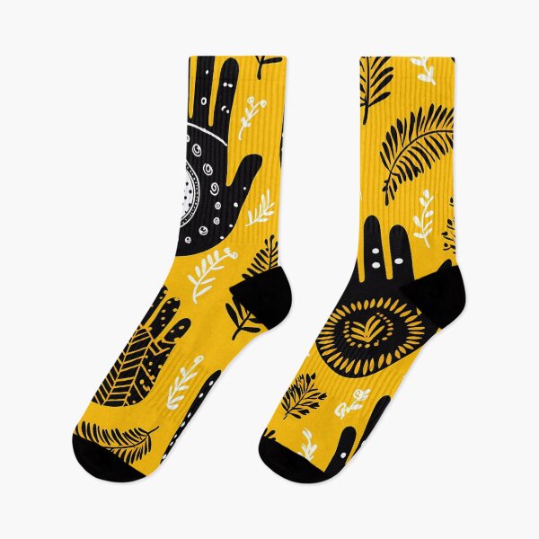 Item preview, Boho black hands pattern on yellow background designed and sold by the99thstudio.