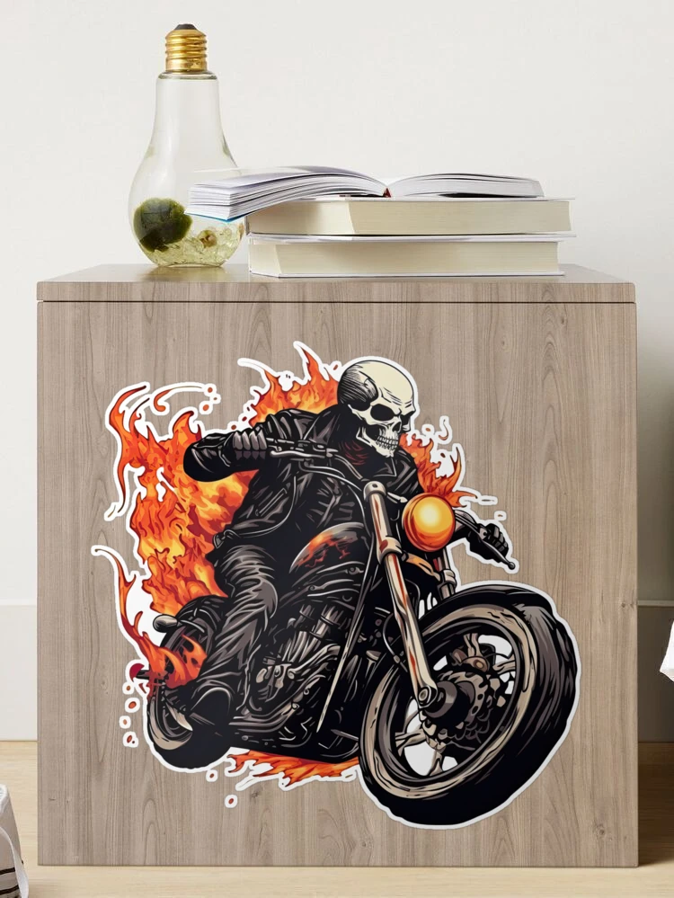 Skull Biker Riding Hurley Motorbike with Flames Come Out 6 Sticker for  Sale by eyestetix