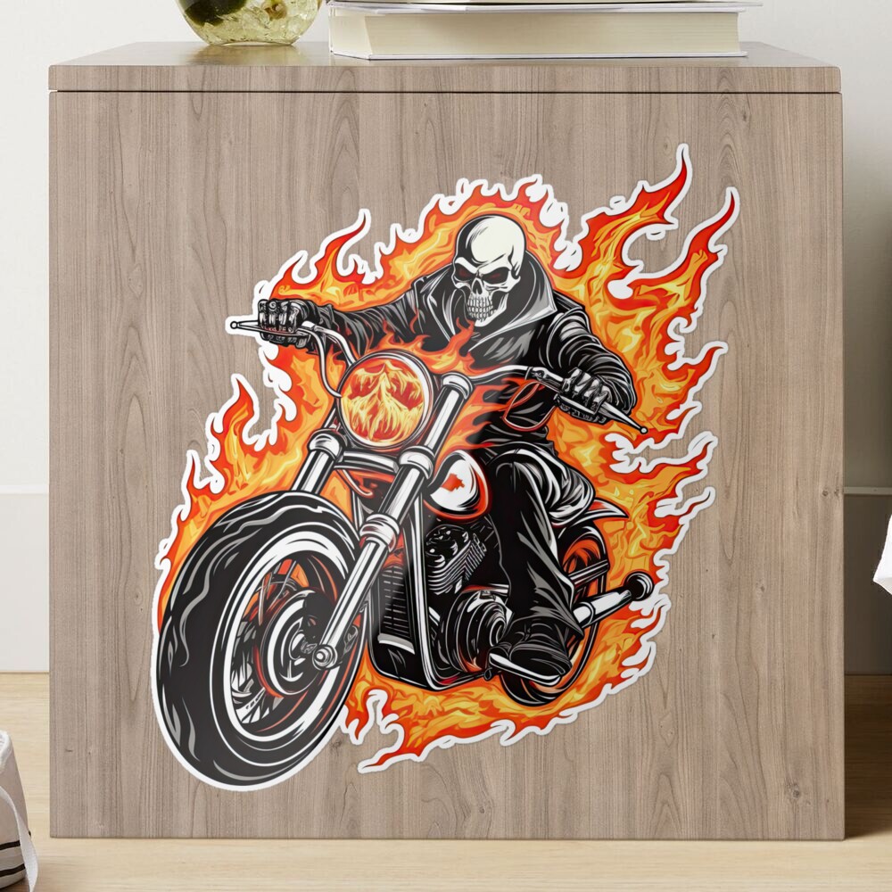 Skull Biker Riding Hurley Motorbike with Flames Come Out 6 Sticker for  Sale by eyestetix