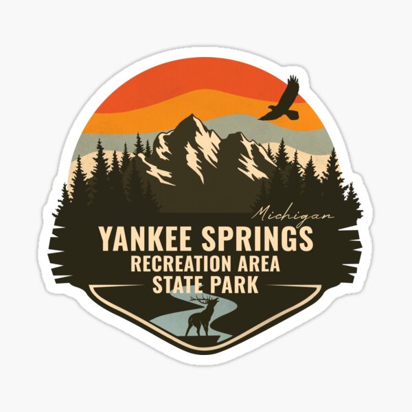 Item preview, Yankee Springs Recreation Area Michigan - MI Retro Mountain Badge designed and sold by mountainfad.