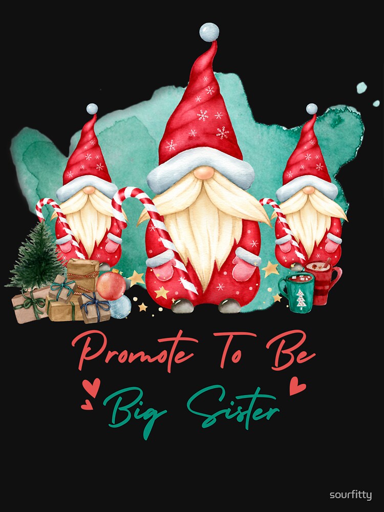 Disover Promote To Be Big Sister Cute Gnomes Santa l Christmas Gift For Girl T-Shirt