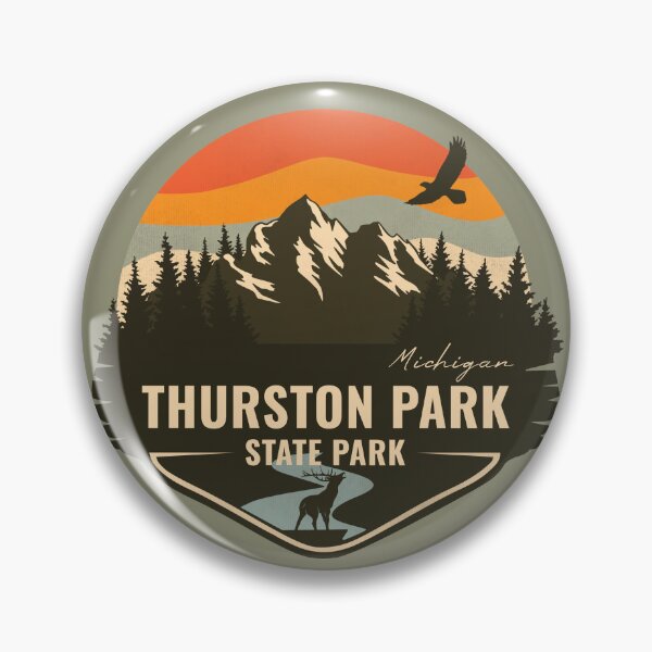 Item preview, Thurston State Park Michigan - MI Retro Mountain Badge designed and sold by mountainfad.