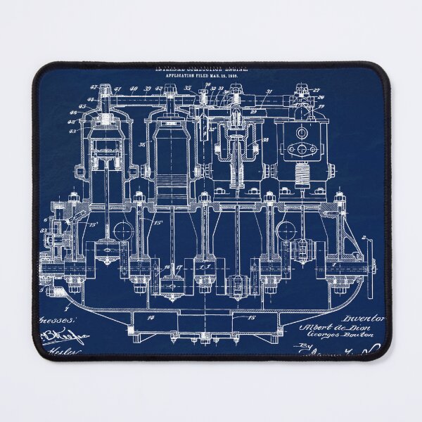 Item preview, De Dion 1908, Engine ,original patent drawing Slate Blue background designed and sold by QualitySolution.
