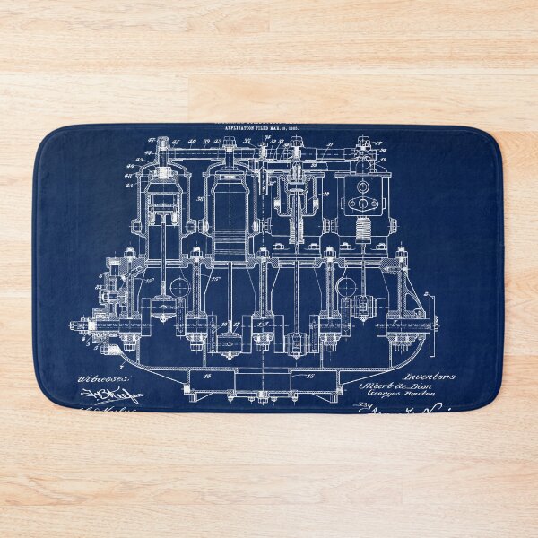 Item preview, De Dion 1908, Engine ,original patent drawing Slate Blue background designed and sold by QualitySolution.