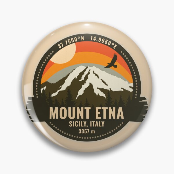 Item preview, Mount Etna, Sicily, Italy, Volcano Retro Vintage Sunset Badge designed and sold by mountainfad.