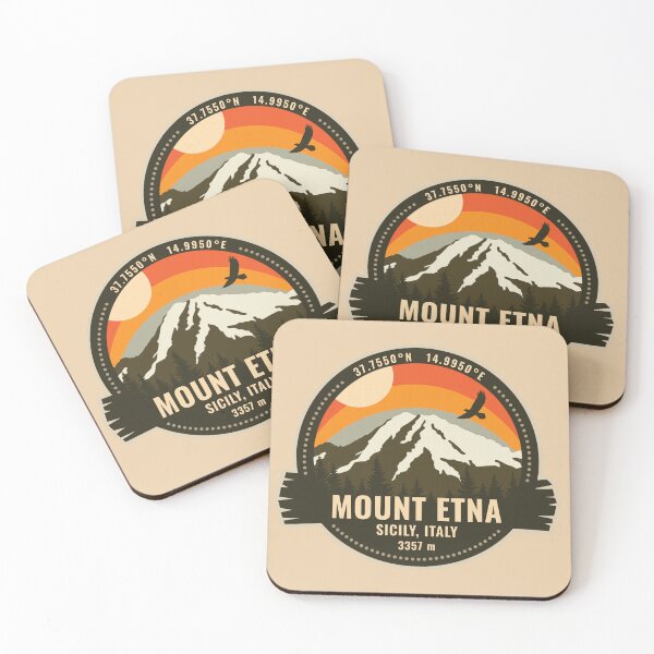 Item preview, Mount Etna, Sicily, Italy, Volcano Retro Vintage Sunset Badge designed and sold by mountainfad.