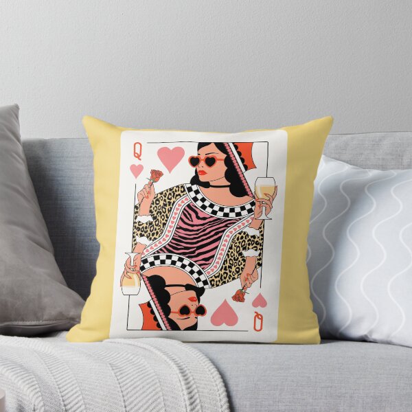 Queen Of Hearts - Gold Leopard Champaign and Roses Throw Pillow