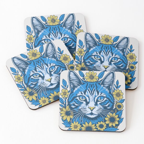 Item preview, cute blue cat with yellow flowers  designed and sold by KAYDEE01212 ✨.