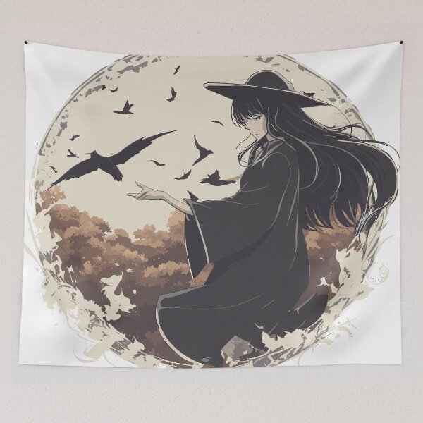 Item preview, anime girl paly with birds, vintage view designed and sold by ShawishArt.