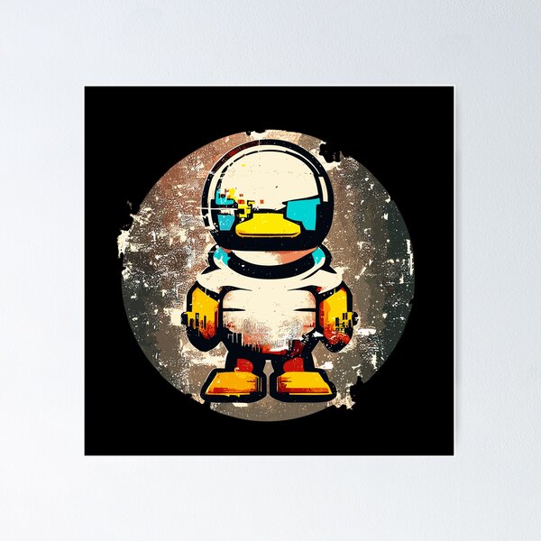 Item preview, Street art retro pixe space astronaut duck designed and sold by TomFrontierArt.