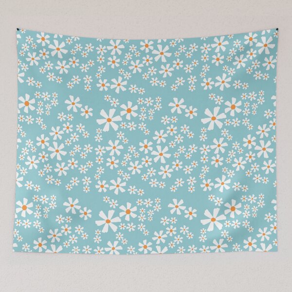 Item preview, White flowers on blue screen designed and sold by Chirayu1111.