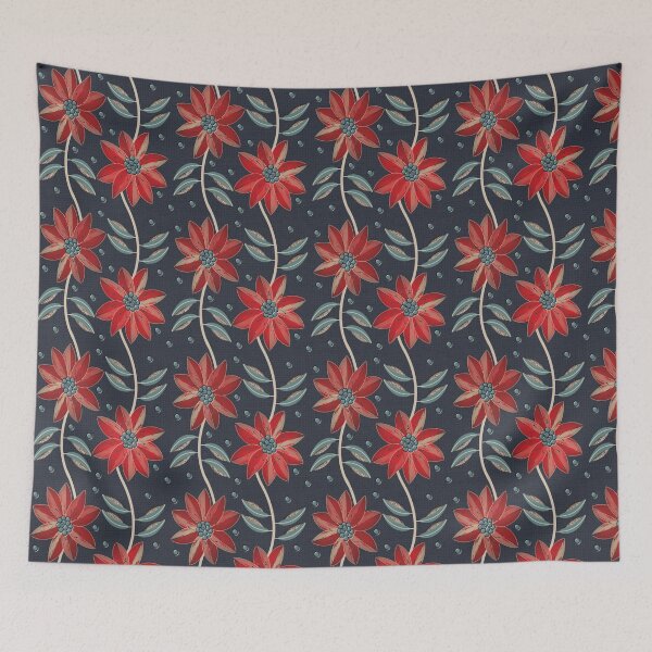 Item preview, Red Textured Flowers on Navy Blue designed and sold by TanglePatch.