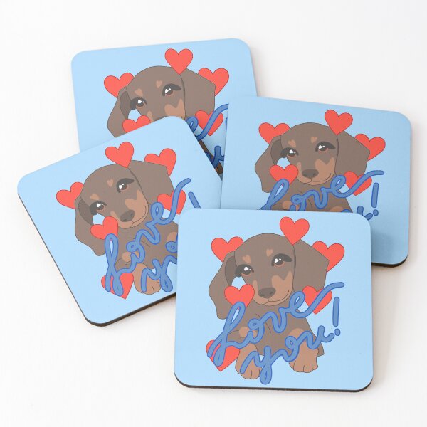 Item preview, Love you dachshund puppy on light blue designed and sold by Itsdomd.