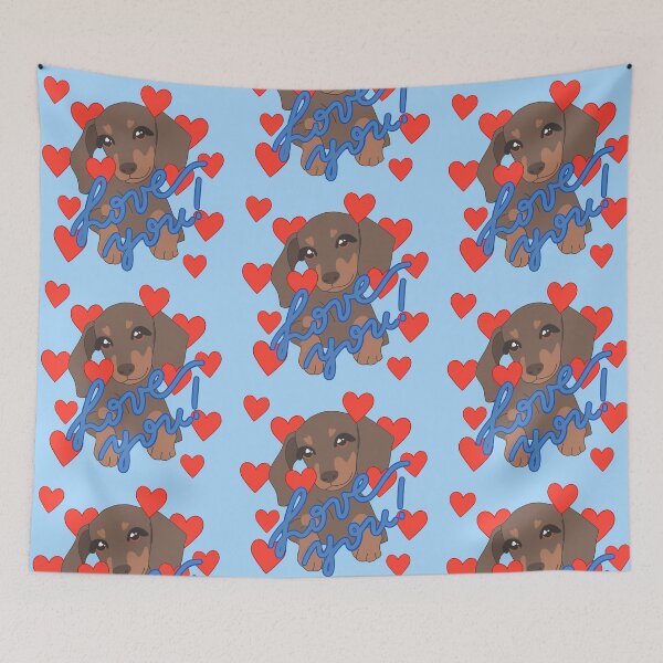Item preview, Love you dachshund puppy on light blue designed and sold by Itsdomd.