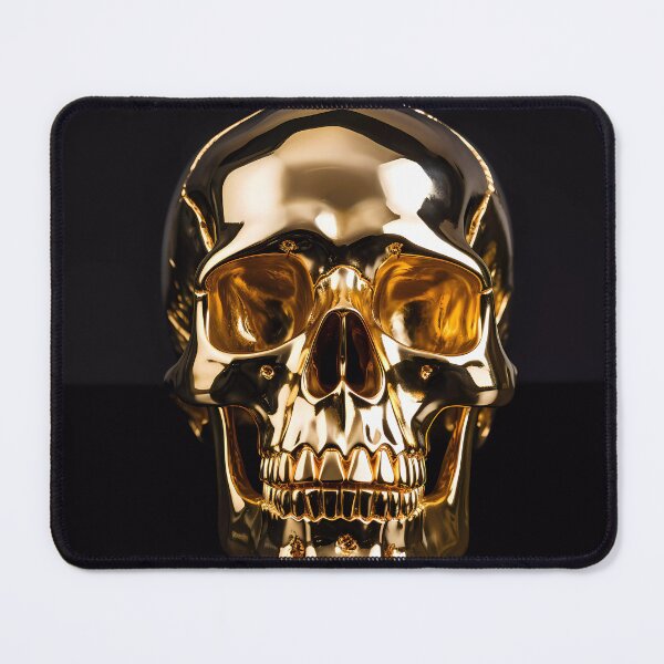 Item preview, "Human Skull in Polished Gold on Black Background" designed and sold by Art-Vortex-fr.