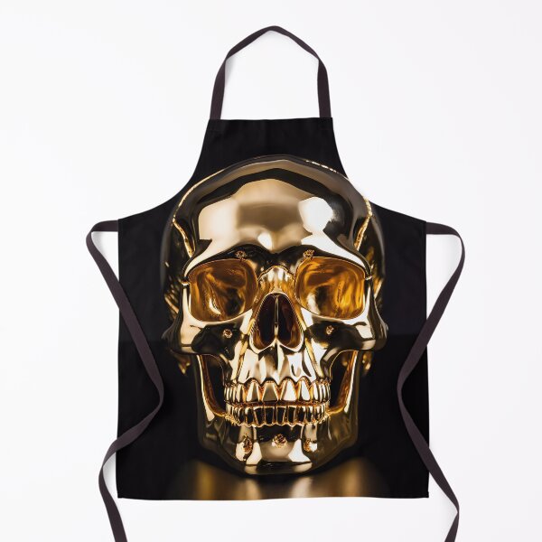 Item preview, "Human Skull in Polished Gold on Black Background" designed and sold by Art-Vortex-fr.