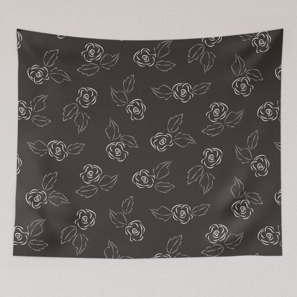 Item preview, Rosy Lines - White + Grey Roses on Charcoal designed and sold by PaisleyMcNoodle.
