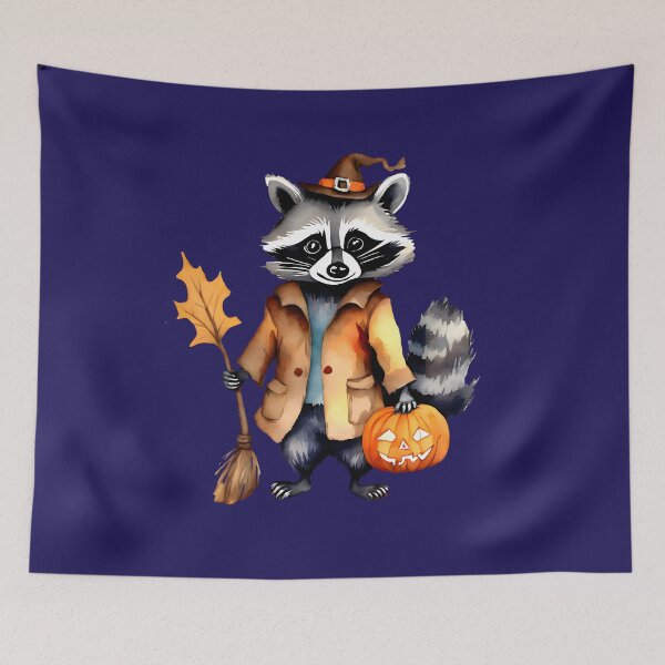 Item preview, Sad Raccoon Carrying a Halloween Pumpkin designed and sold by BloomCatB.