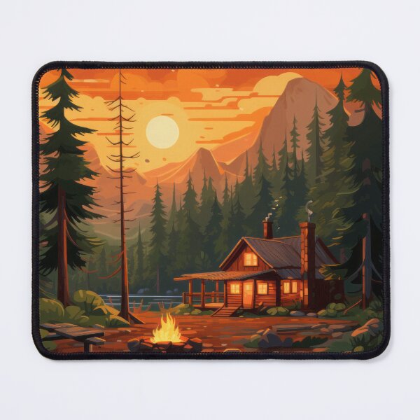 Item preview, Forest Retreat with Pine Trees, Log Cabin, and Campfire designed and sold by Zoomie-s.