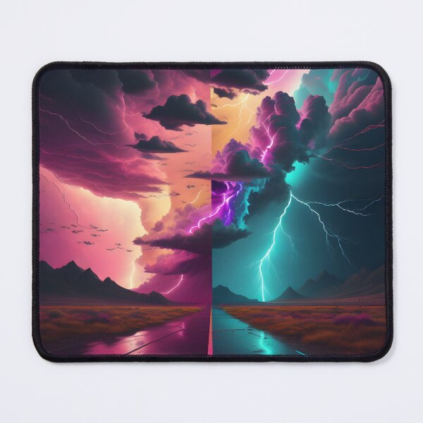 Item preview, Lightning striking in two colorful worlds in the style of psychedelic color schemes designed and sold by AI-Only Creations.