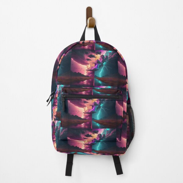 Item preview, Lightning striking in two colorful worlds in the style of psychedelic color schemes designed and sold by AI-Only Creations.