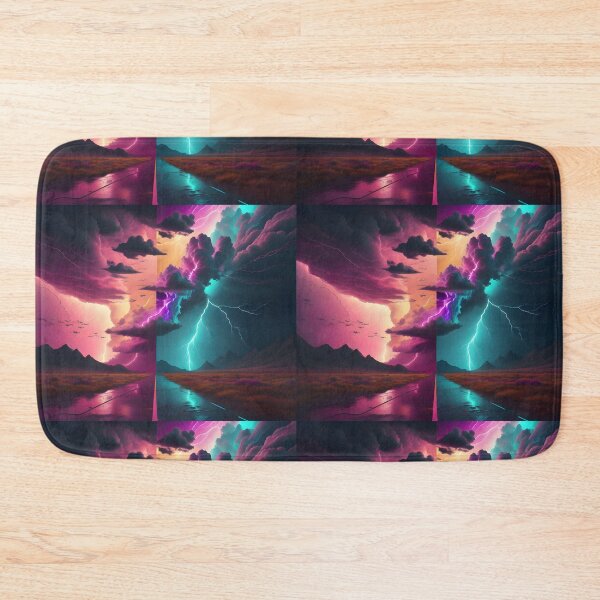 Item preview, Lightning striking in two colorful worlds in the style of psychedelic color schemes designed and sold by AI-Only Creations.