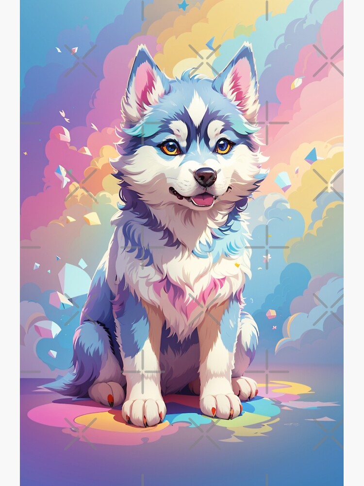 Cute Baby husky dogs - Rainbow background Sticker for Sale by