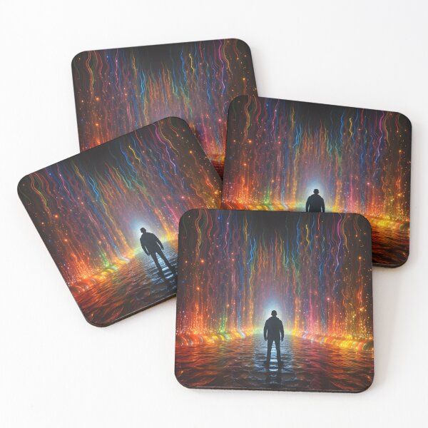 Item preview, A man standing in a colorful glowing tunnel in the style of the Doppler effect designed and sold by AI-Only Creations.