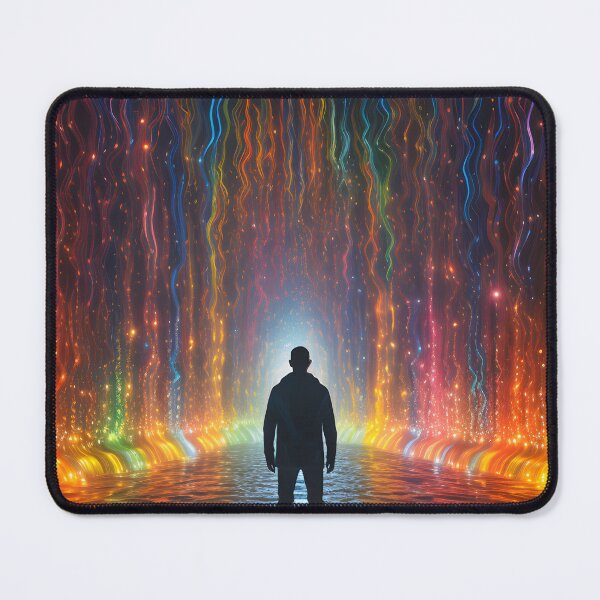 Item preview, A man standing in a colorful glowing tunnel in the style of the Doppler effect designed and sold by AI-Only Creations.