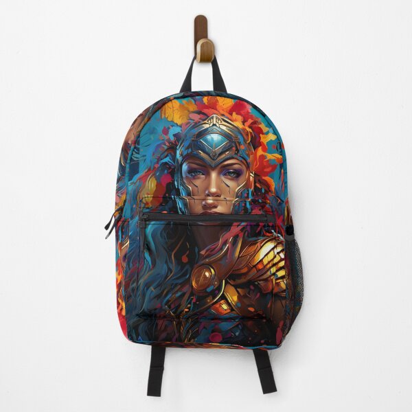 Item preview, Colorful and vibrant portrait of a female gladiator in the style of psychedelic color schemes designed and sold by AI-Only Creations.