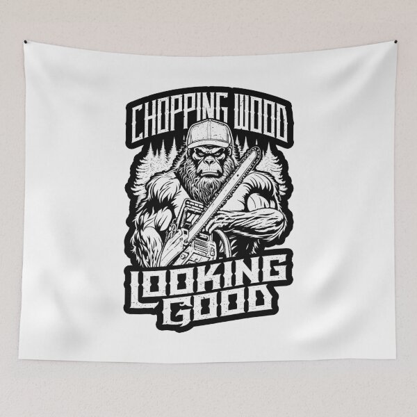 Item preview, Chopping Wood Looking Good Bigfoot Chainsaw Funny Lumberjack designed and sold by GrandeDuc.