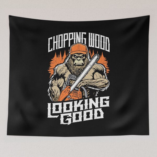 Item preview, Chopping Wood Looking Good Bigfoot Chainsaw Funny Lumberjack designed and sold by GrandeDuc.