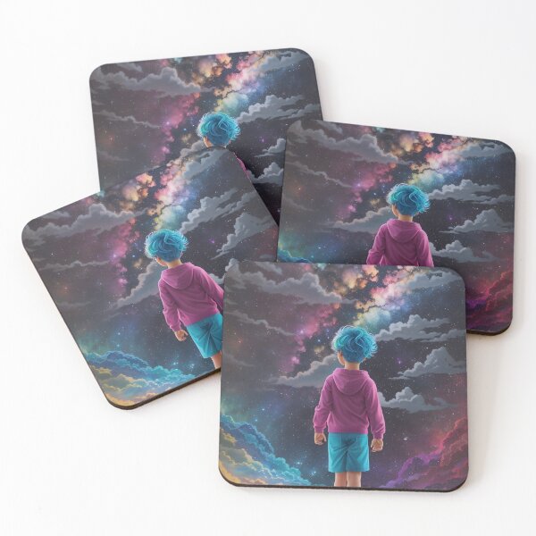 Item preview, A young boy looked up at the sky full of stars and galaxies. designed and sold by ratchawoot.