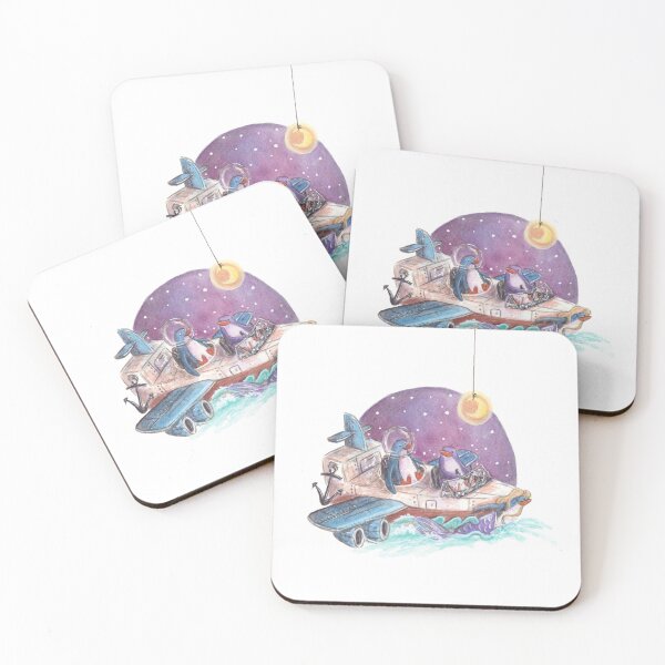 Item preview, Penguins sail the seas in their airplane-boat in a purple night sky. designed and sold by PenguinGirl-Art.