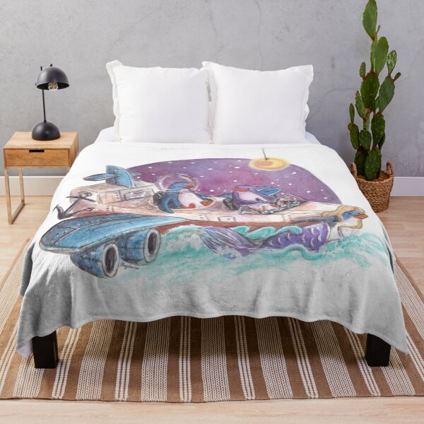 Item preview, Penguins sail the seas in their airplane-boat in a purple night sky. designed and sold by PenguinGirl-Art.