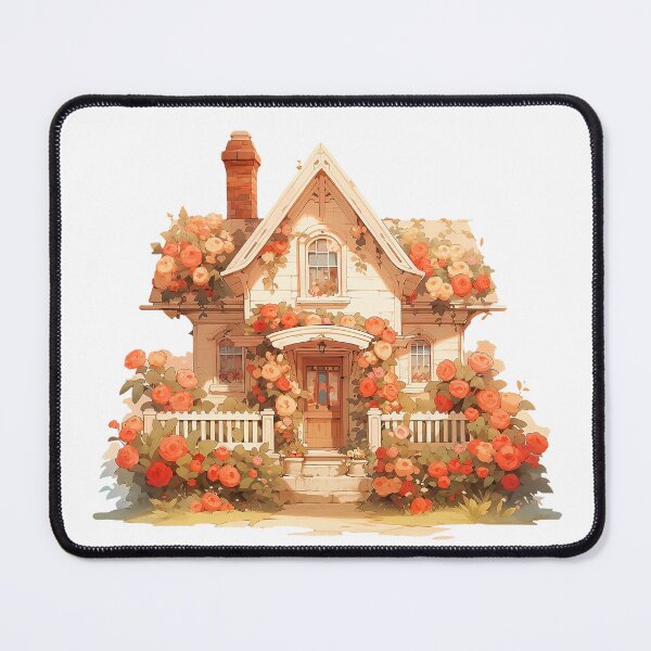 Item preview, Cute Cozy Cottage with Roses in Rustic and Cottagecore Style designed and sold by CozyKawaiiArt.