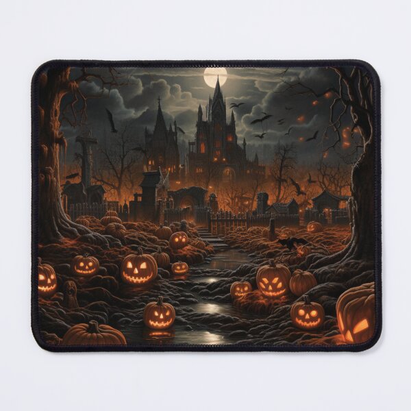 Item preview, Spooky Graveyard with Glowing Hovering Jack-o'-Lanterns designed and sold by yourfavdraw.