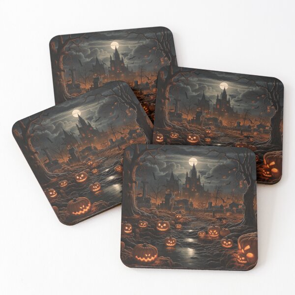 Item preview, Spooky Graveyard with Glowing Hovering Jack-o'-Lanterns designed and sold by yourfavdraw.