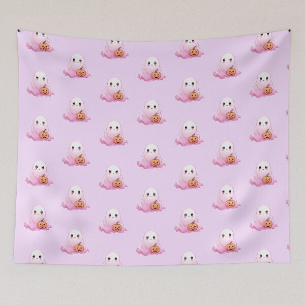 Item preview, Cute Pink Ghost with Pumpkin  designed and sold by ArtFromBeyond.