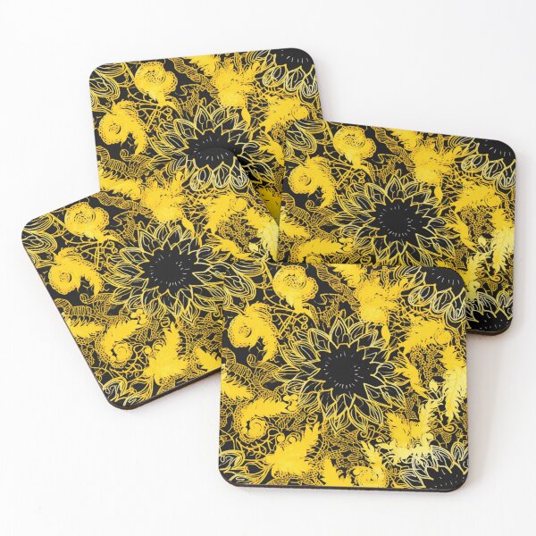 Artikelvorschau, Buntes Fantasiemuster schwarz gelb Ornamente Spitzenmuster entworfen und verkauft von G-M-Designs.