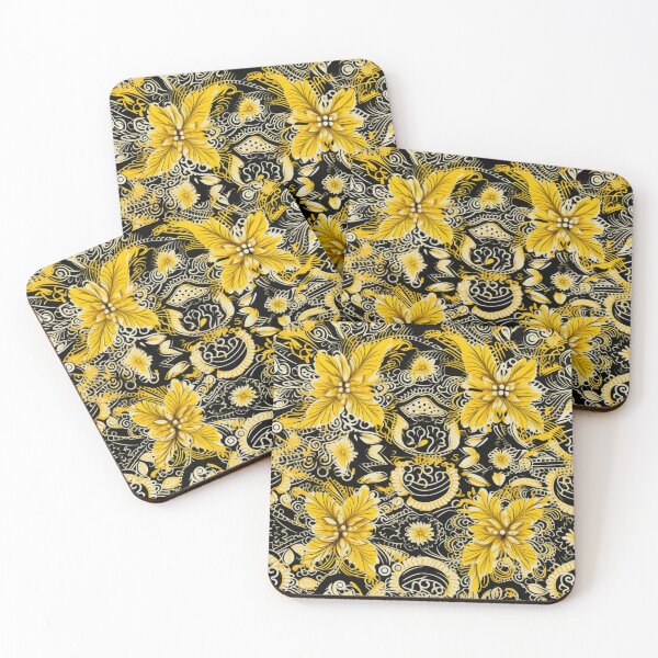 Artikelvorschau, Buntes Fantasiemuster schwarz gelb Ornamente Spitzenmuster entworfen und verkauft von G-M-Designs.