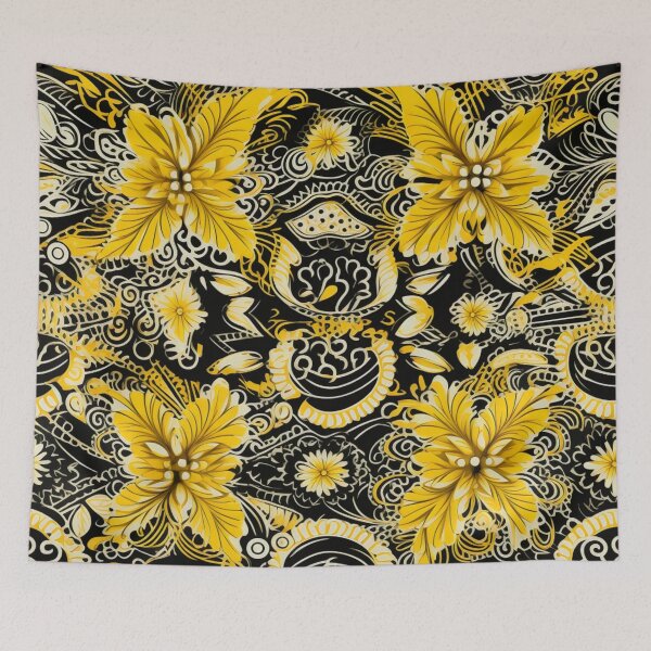 Artikelvorschau, Buntes Fantasiemuster schwarz gelb Ornamente Spitzenmuster entworfen und verkauft von G-M-Designs.