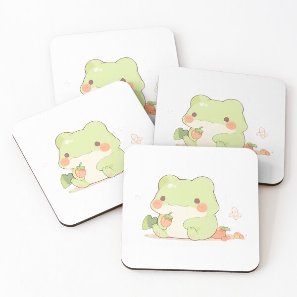 Item preview, Cute Kawaii Frog Happy Froggy with a Strawberry designed and sold by CozyKawaiiArt.