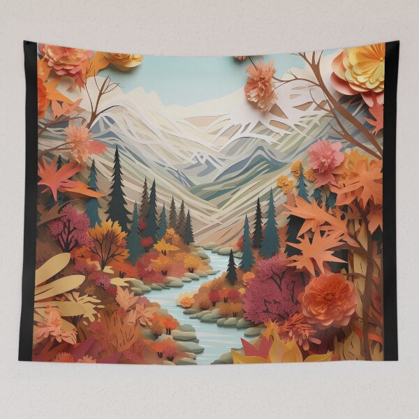 Item preview, Autumn Abstract Art Lakes and Mountains Scene designed and sold by PaperScaped.