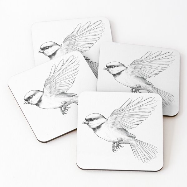 Item preview, A drawing of a flying sparrow in the style of black and white imagery designed and sold by AI-Only Creations.