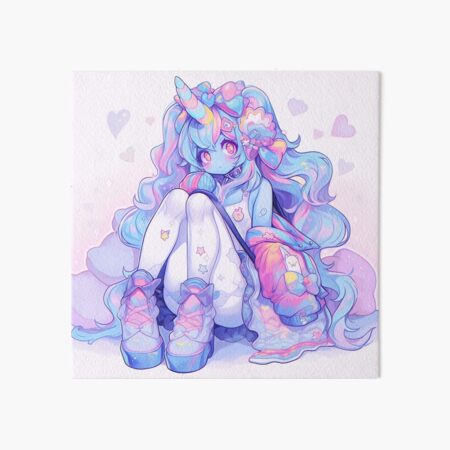 Kawaii Pink and Blue Lolita Fashion Anime Girl Art Board Print