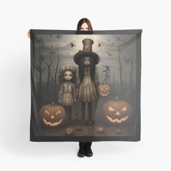 Item preview, witches, happy halloween, three witches standing backwards, pumpkins designed and sold by PRYMULLART.